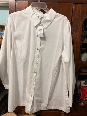 NWT J Jill Women's XL White Shirt Collection Stretch Button Up Long Sleeve